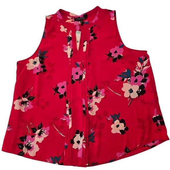 NWT 41 Hawthorn Womens Floral Sleeveless Breyson Pleated Blouse Red Black XXL - Picture 4 of 12